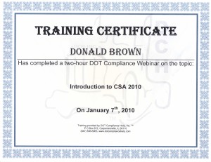 FMCSA CSA 2010 Training